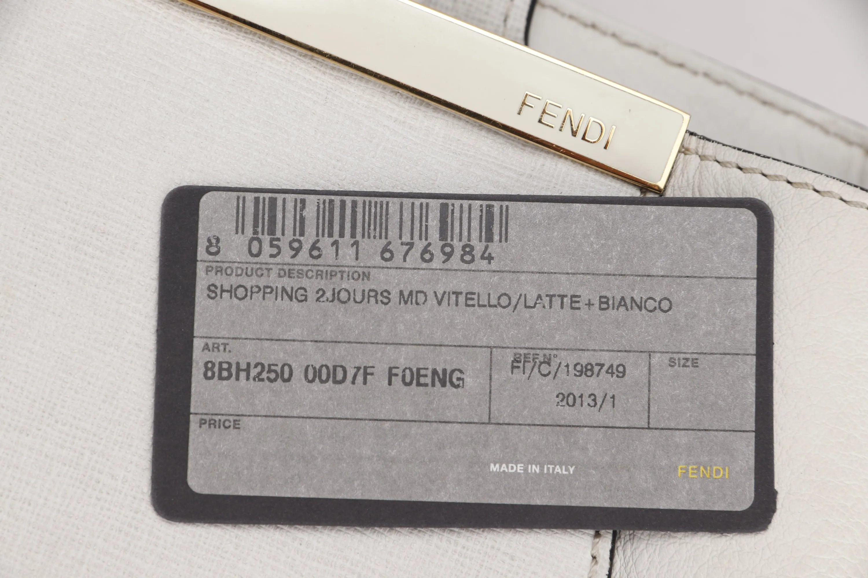 FENDI (8BH250-D7F) 2JOURS TOTE WHITE CALF LEATHER GOLD HARDWARE, WITH STRAP, CARD & DUST COVER
