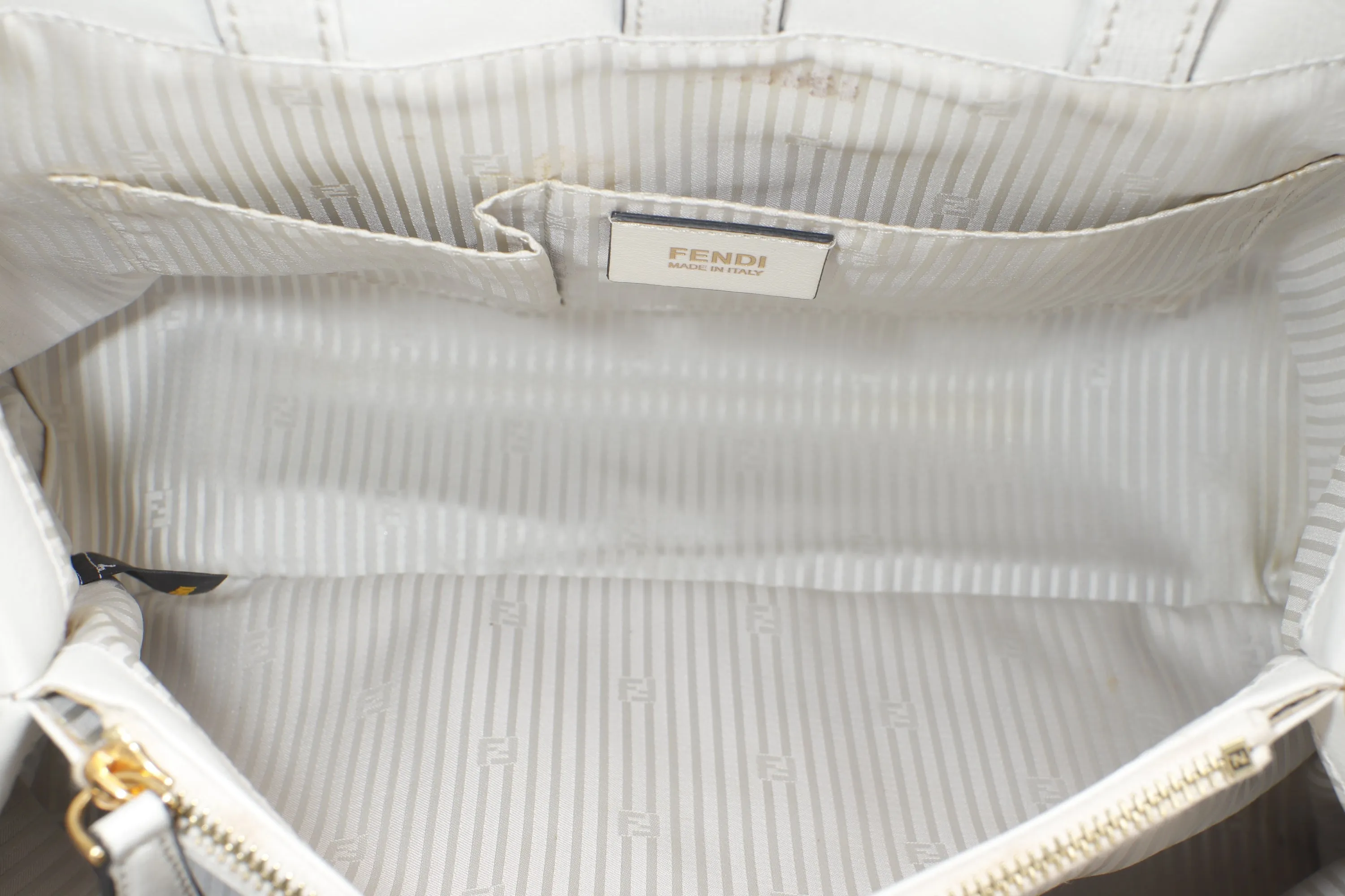 FENDI (8BH250-D7F) 2JOURS TOTE WHITE CALF LEATHER GOLD HARDWARE, WITH STRAP, CARD & DUST COVER