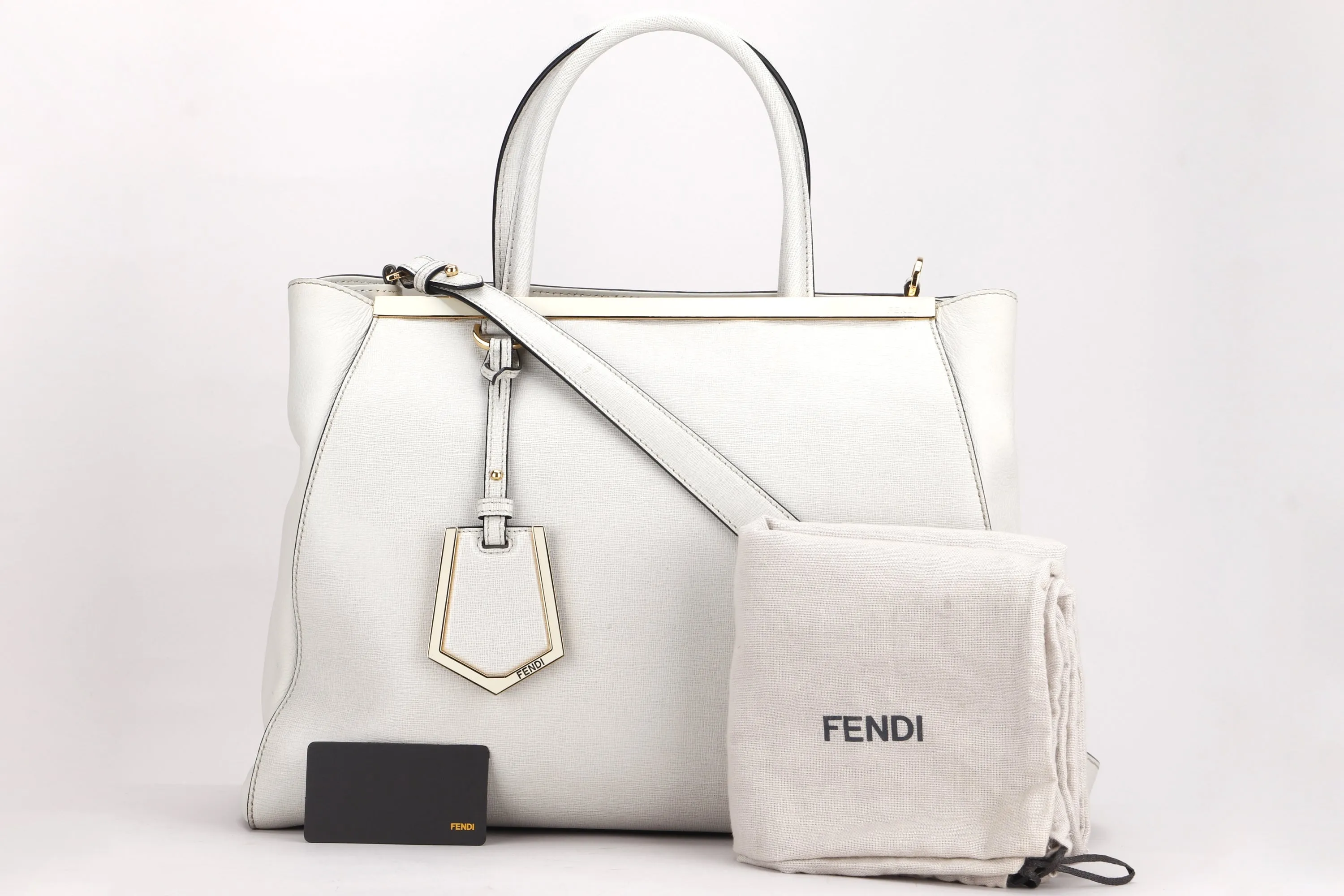 FENDI (8BH250-D7F) 2JOURS TOTE WHITE CALF LEATHER GOLD HARDWARE, WITH STRAP, CARD & DUST COVER