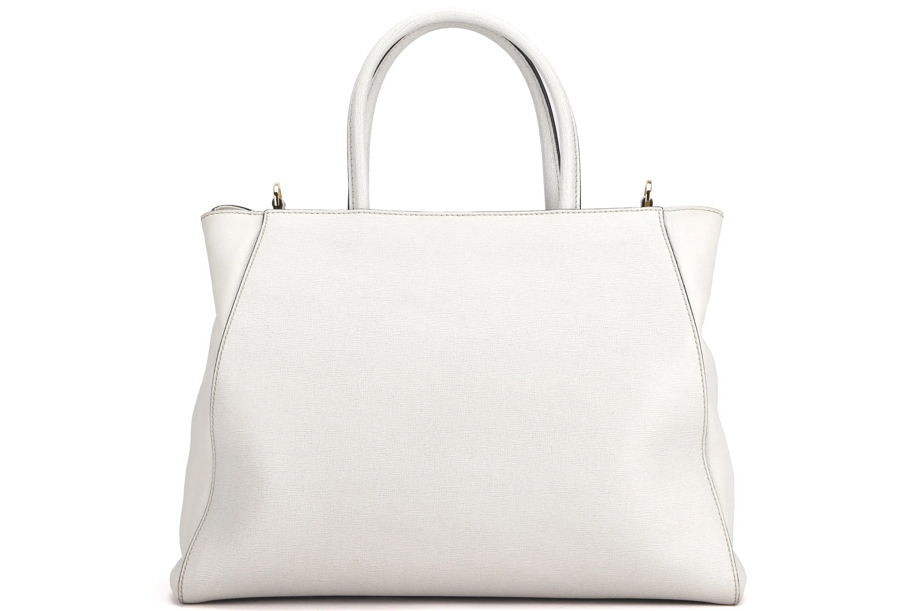 FENDI (8BH250-D7F) 2JOURS TOTE WHITE CALF LEATHER GOLD HARDWARE, WITH STRAP, CARD & DUST COVER