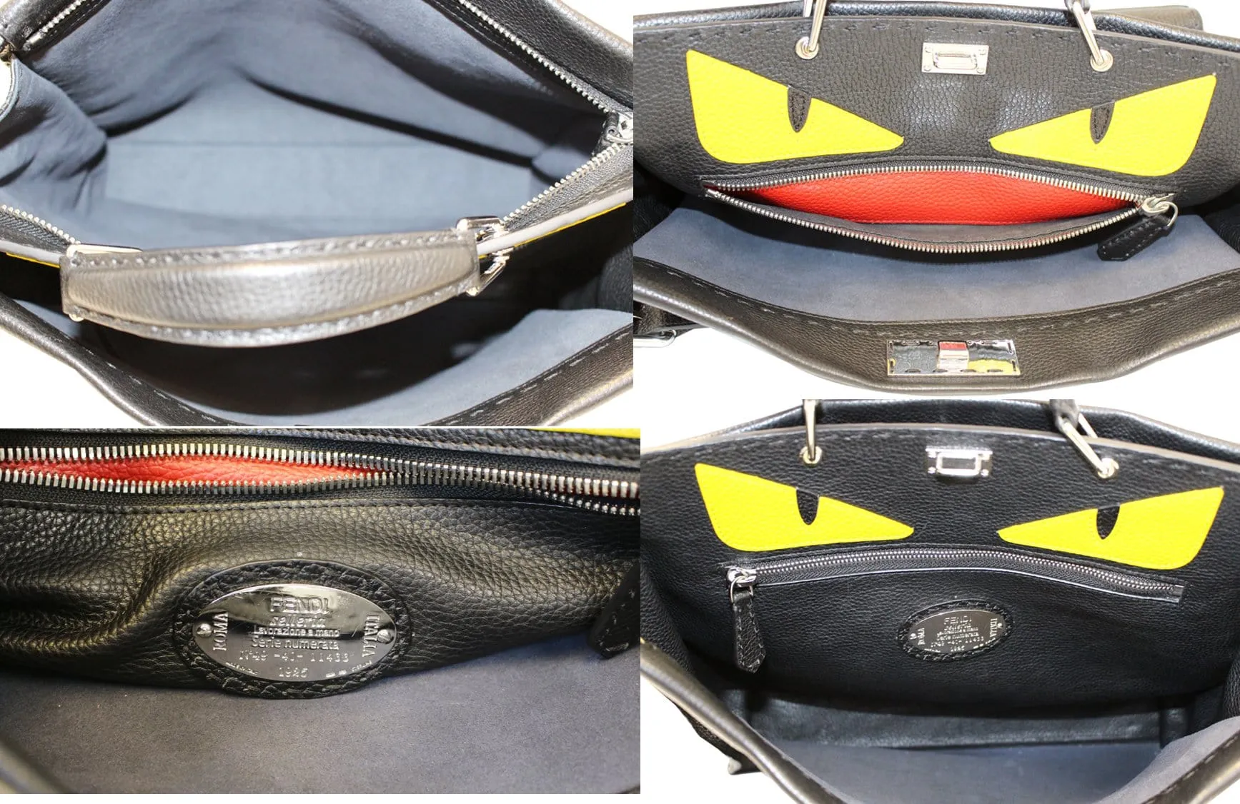 Fendi Black Leather Selleria Peekaboo Monster Shoulder Handbag