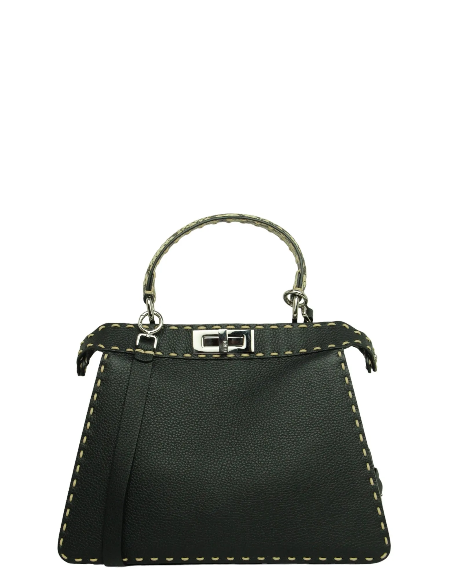 Fendi Black Selleria Peekaboo Satchel Bag w/ Snakeskin Handle