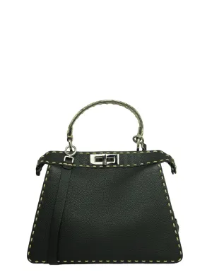 Fendi Black Selleria Peekaboo Satchel Bag w/ Snakeskin Handle