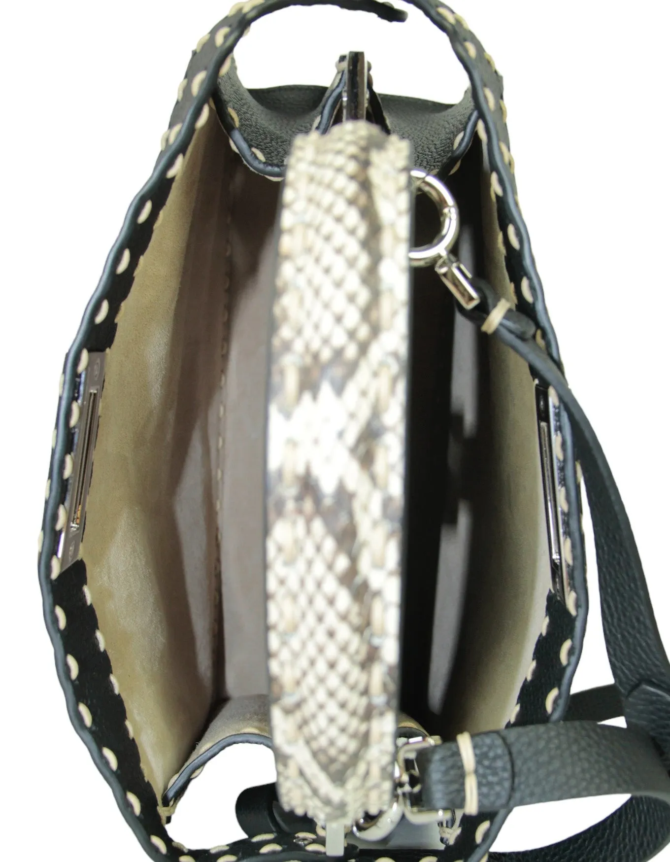Fendi Black Selleria Peekaboo Satchel Bag w/ Snakeskin Handle