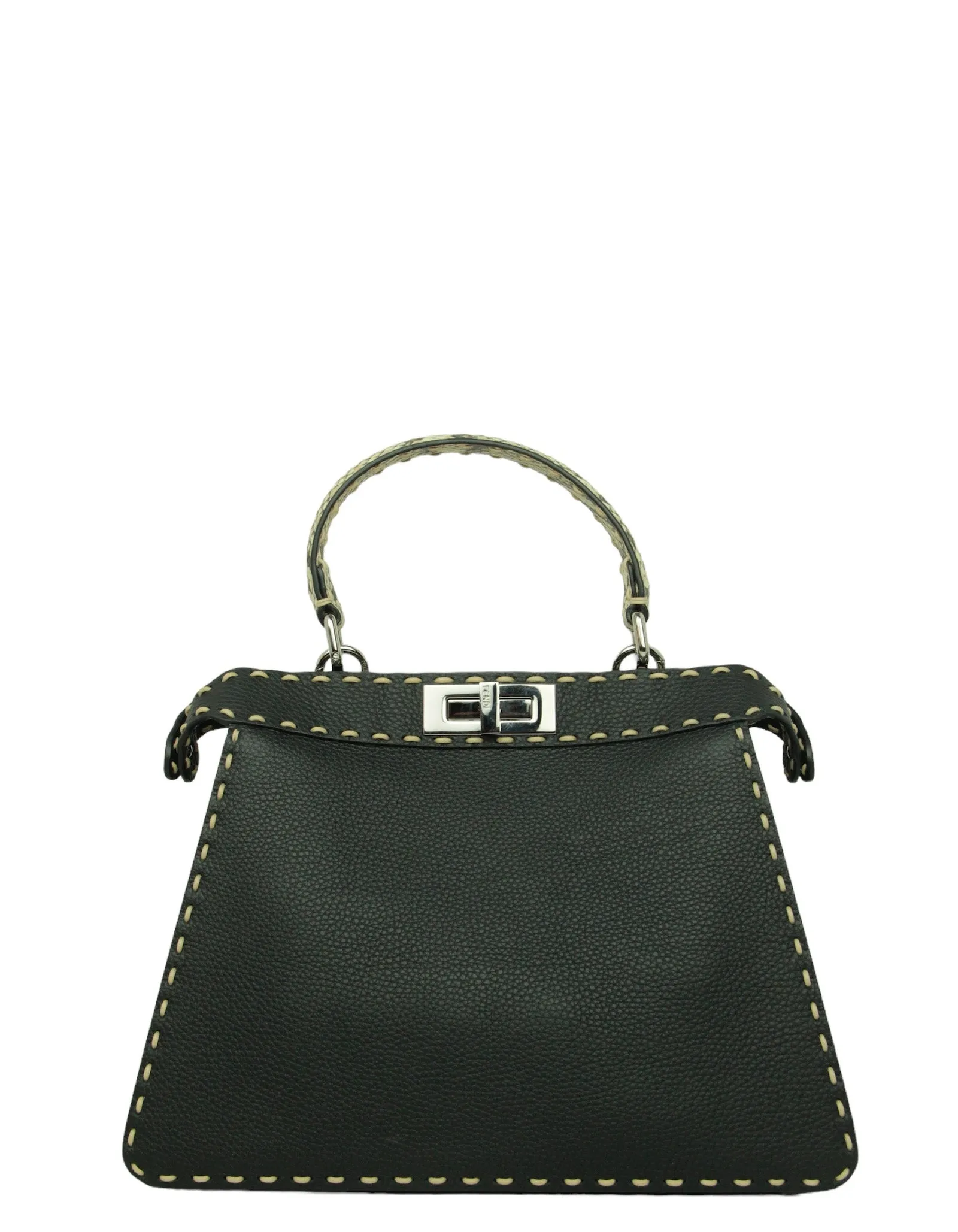Fendi Black Selleria Peekaboo Satchel Bag w/ Snakeskin Handle