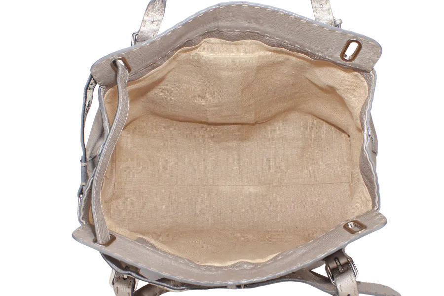 FENDI GRAND BORGHESE GREY COLOR LEATHER VILLA SELLERIA TOTE BAG WITH DUST COVER