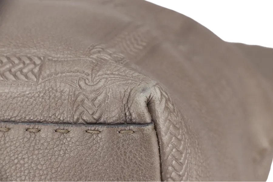 FENDI GRAND BORGHESE GREY COLOR LEATHER VILLA SELLERIA TOTE BAG WITH DUST COVER