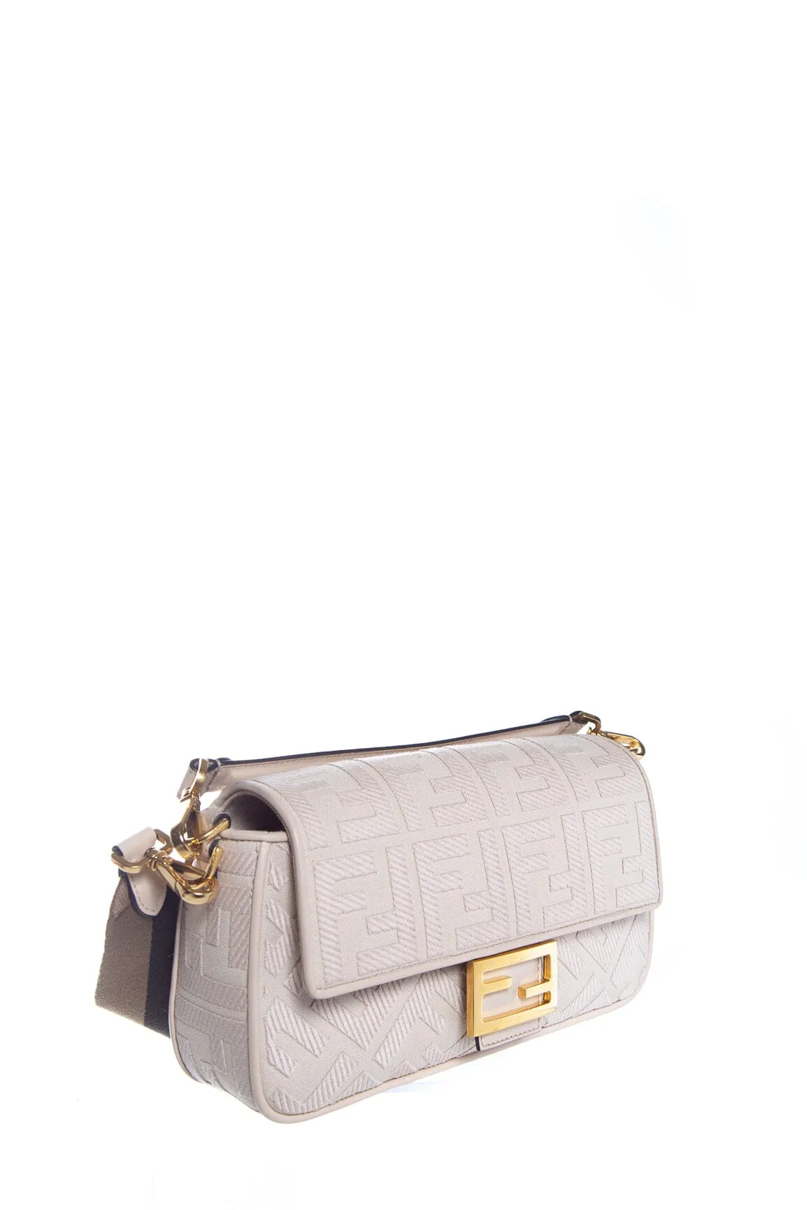 Fendi Nude Embroidered Canvas Zucca Baguette Handbag