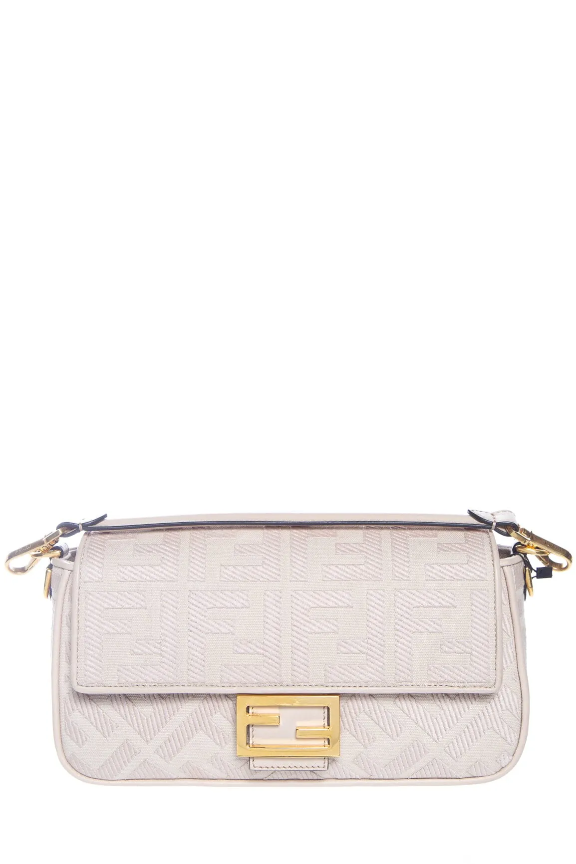 Fendi Nude Embroidered Canvas Zucca Baguette Handbag