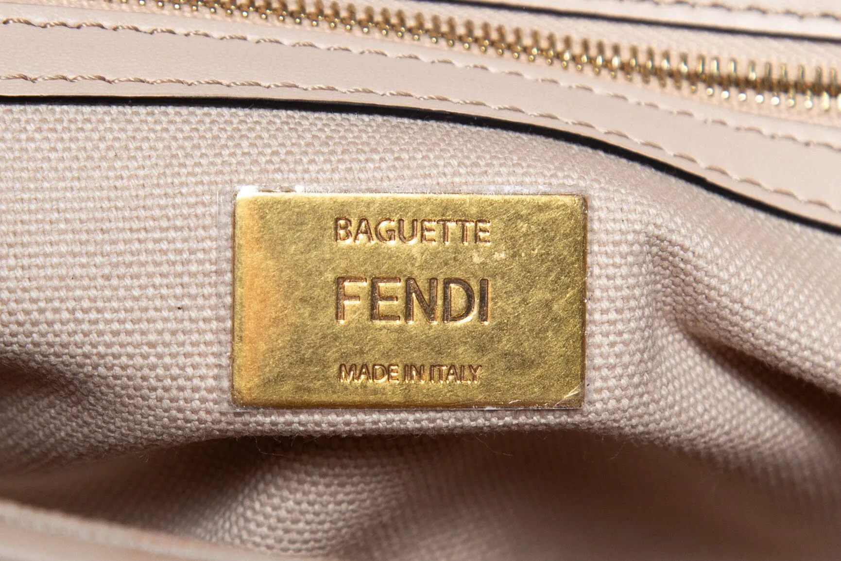 Fendi Nude Embroidered Canvas Zucca Baguette Handbag
