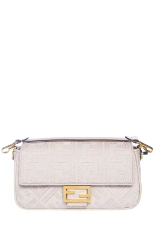 Fendi Nude Embroidered Canvas Zucca Baguette Handbag