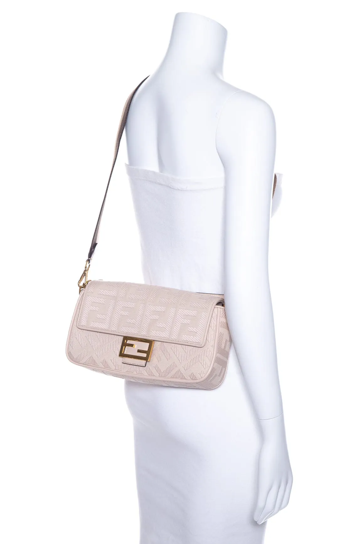 Fendi Nude Embroidered Canvas Zucca Baguette Handbag