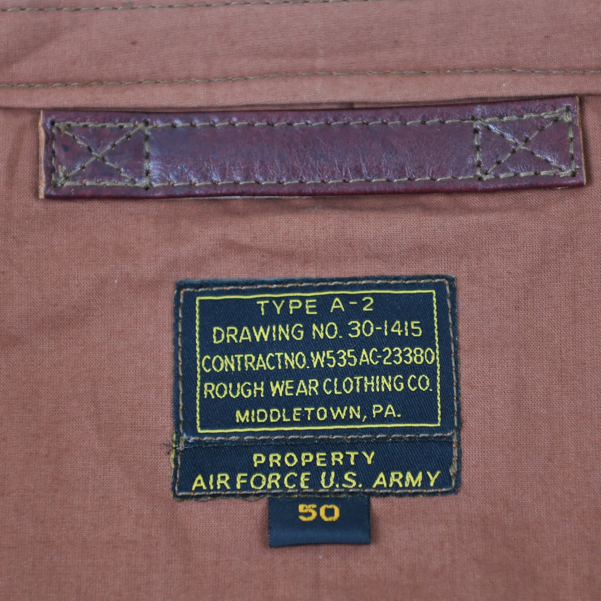 FiveStar Leather Repro A2 RW Clothing Co Contract No. W535 AC-23380 Real Horsehide Brandy Leather Jacket