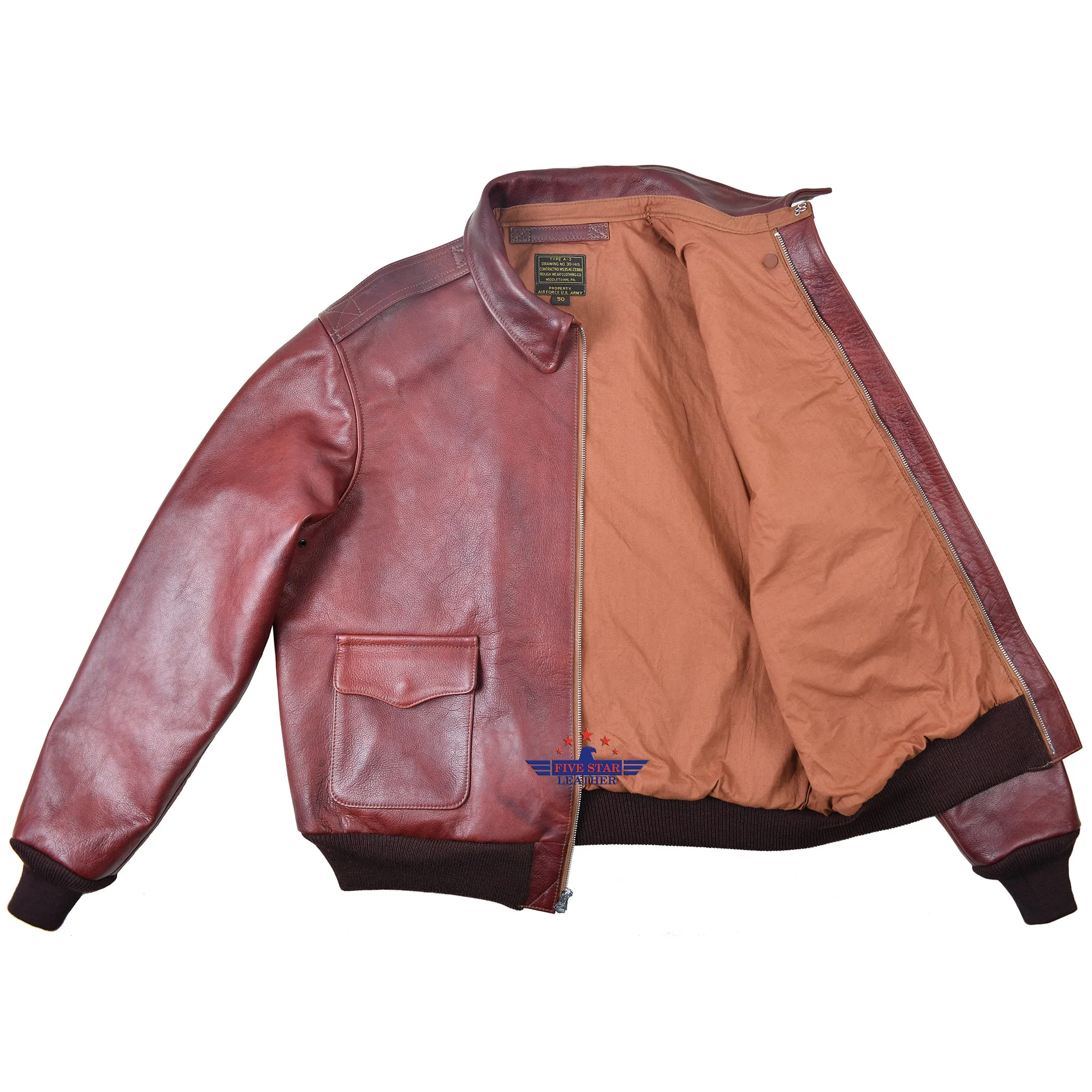 FiveStar Leather Repro A2 RW Clothing Co Contract No. W535 AC-23380 Real Horsehide Brandy Leather Jacket
