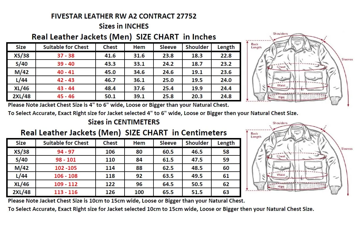 FiveStar Leather Repro A2 RW Clothing Co Contract No. W535 AC-23380 Real Horsehide Brandy Leather Jacket