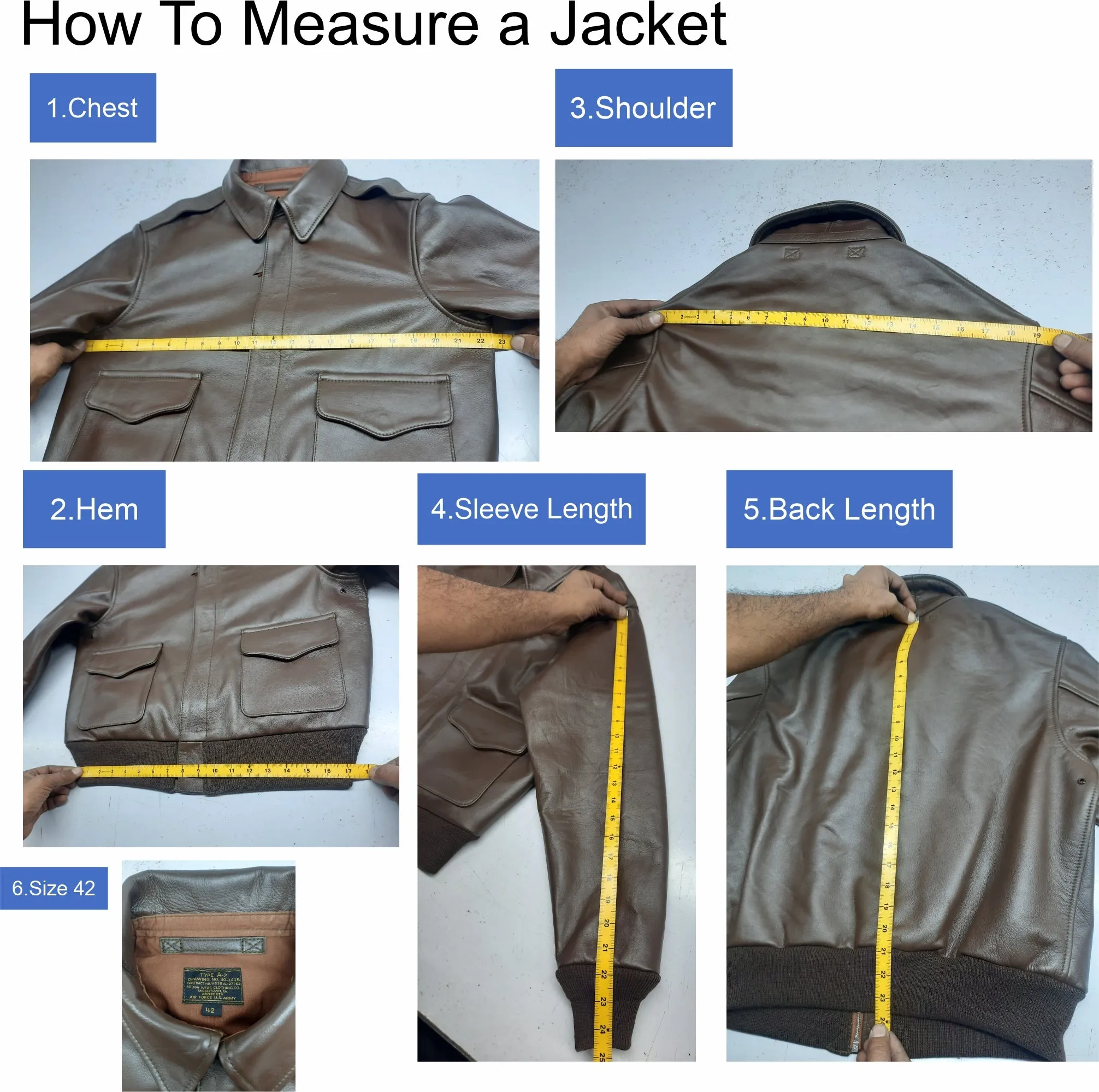 FiveStar Leather Repro A2 RW Clothing Co Contract No. W535 AC-23380 Real Horsehide Brandy Leather Jacket