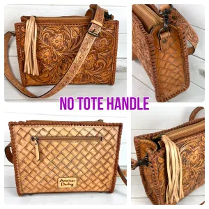 Floral Tooled Braided Border Structured Crossbody Purse
