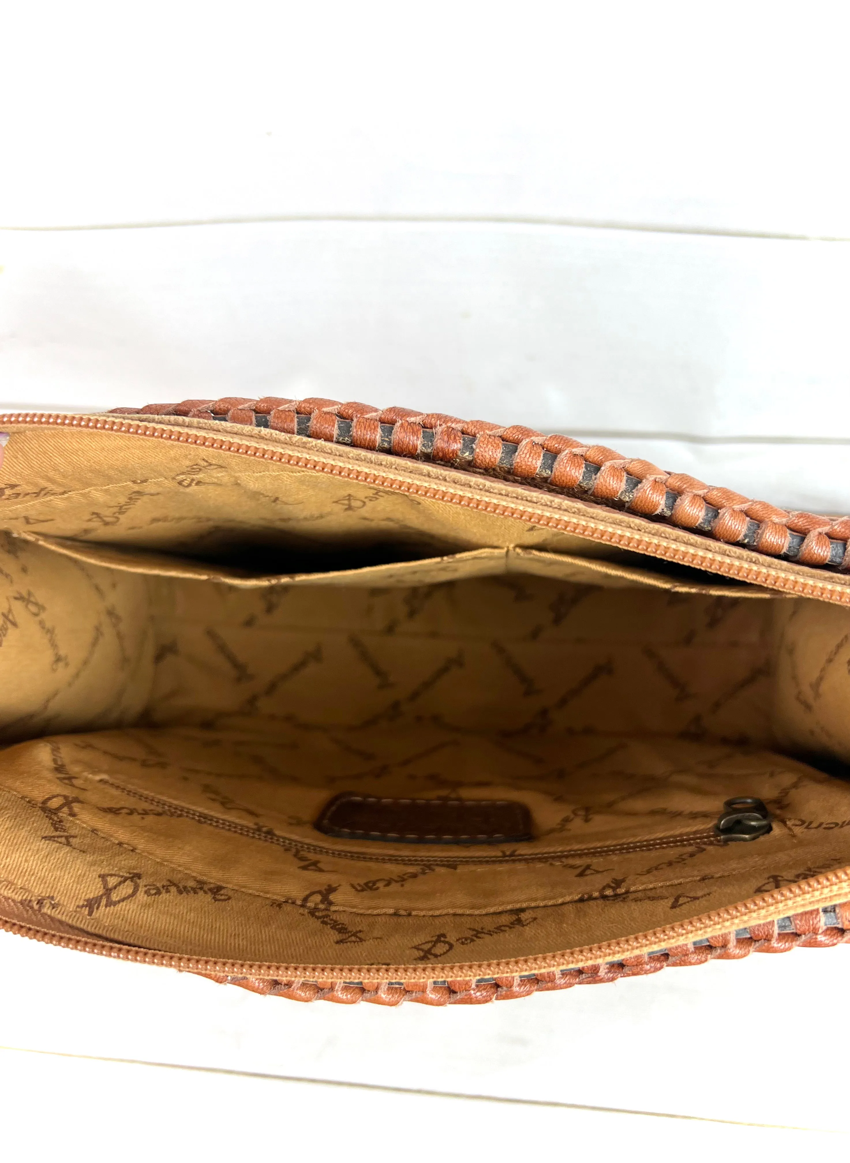 Floral Tooled Braided Border Structured Crossbody Purse