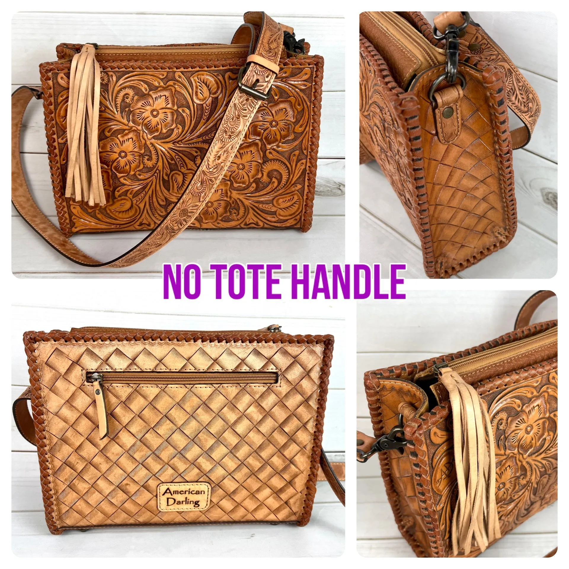 Floral Tooled Braided Border Structured Crossbody Purse