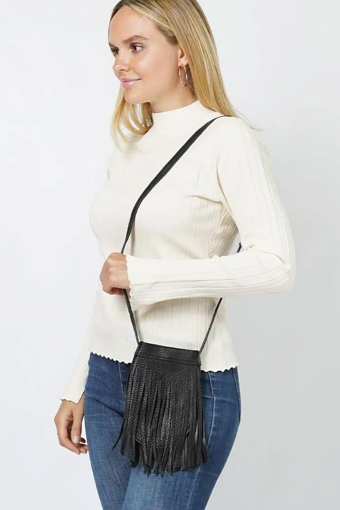 Fringe Mini Crossbody Bag: Brown