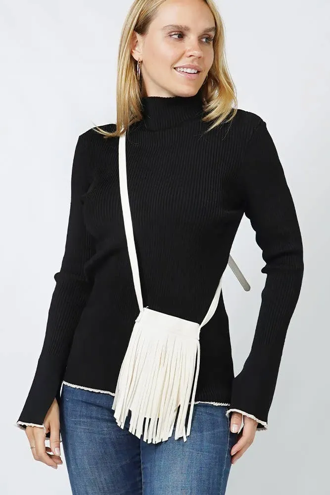 Fringe Mini Crossbody Bag: Brown