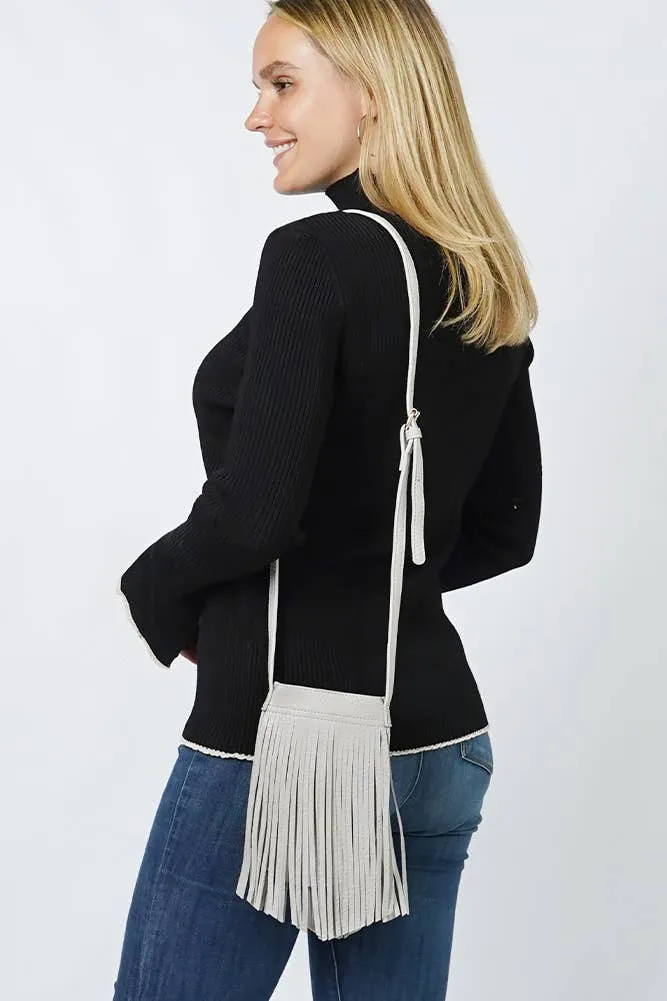 Fringe Mini Crossbody Bag: Brown