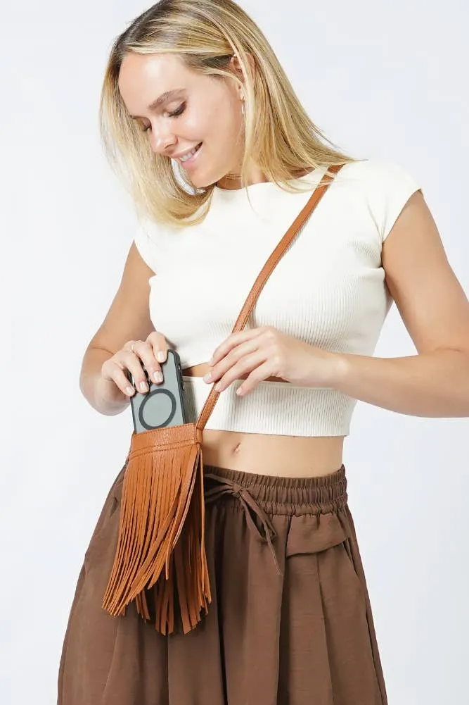 Fringe Mini Crossbody Bag: Brown