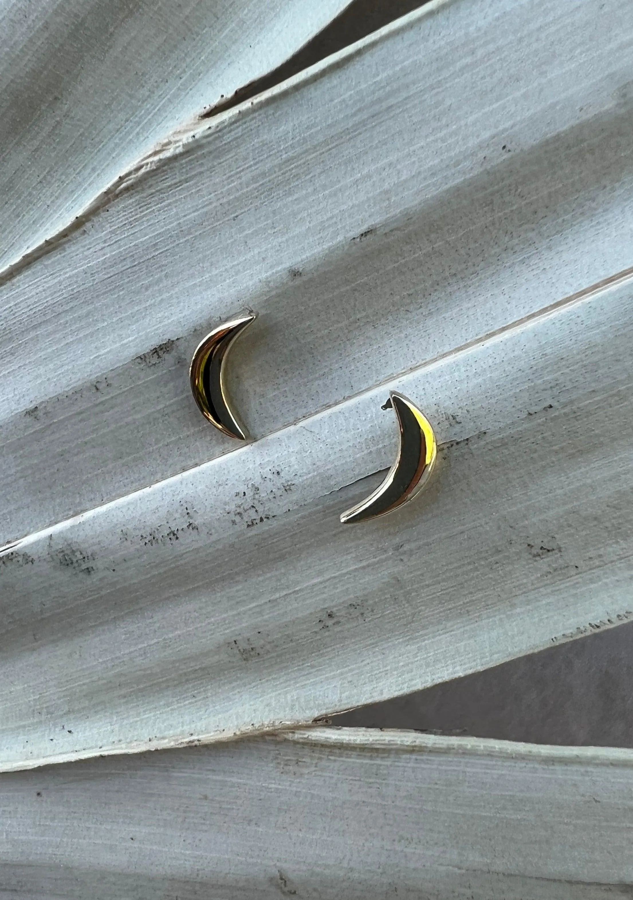 Gold Crescent Moon Studs