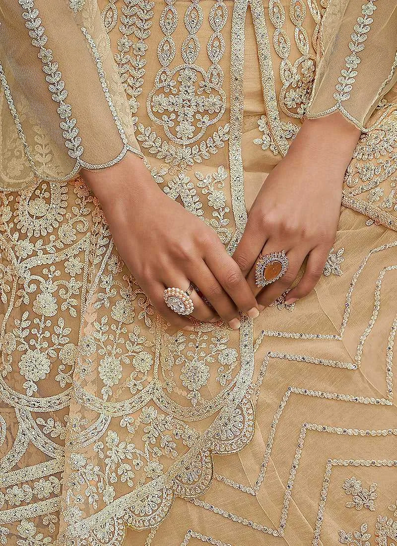 Gold Heavy Embroidered Designer Sharara Style Suit