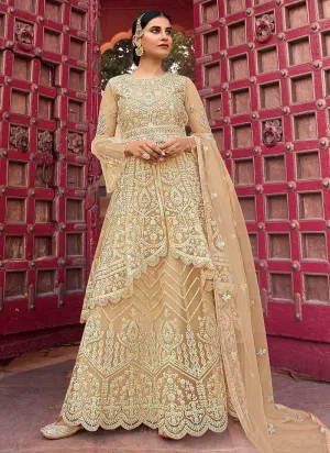Gold Heavy Embroidered Designer Sharara Style Suit