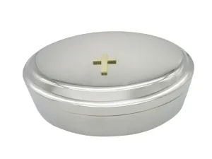 Gold Toned Classic Religious Cross Pendant Oval Trinket Jewelry Box