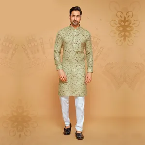 Green Cotton Kurta With Simple Print