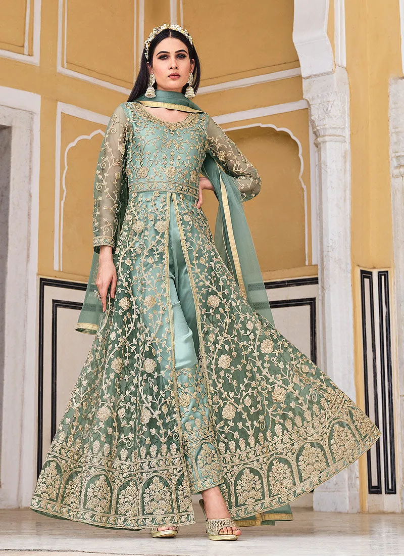 Green Embroidered Lehenga/Pant Style Designer Anarkali