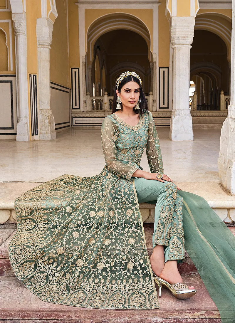 Green Embroidered Lehenga/Pant Style Designer Anarkali