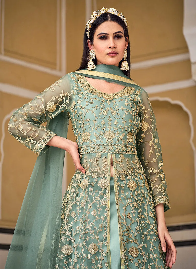 Green Embroidered Lehenga/Pant Style Designer Anarkali