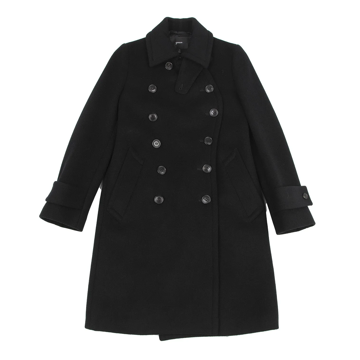 green JAPAN. Black Wool Double Button Coat
