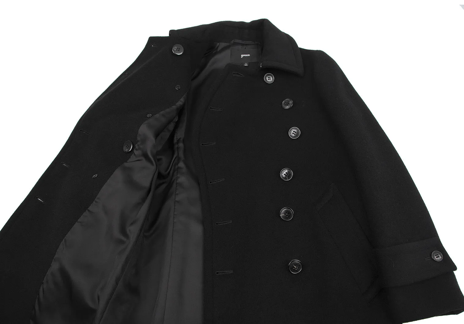 green JAPAN. Black Wool Double Button Coat