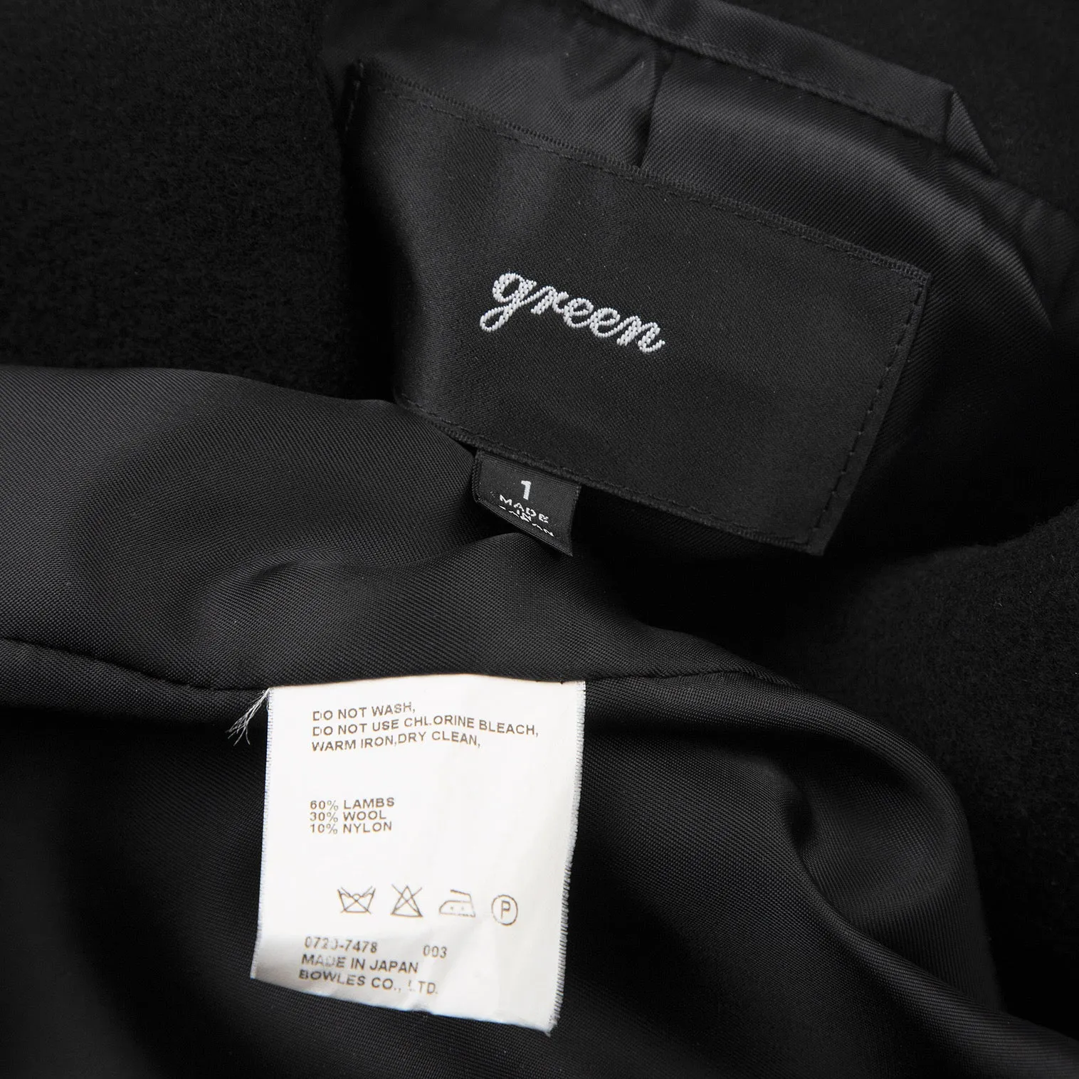 green JAPAN. Black Wool Double Button Coat