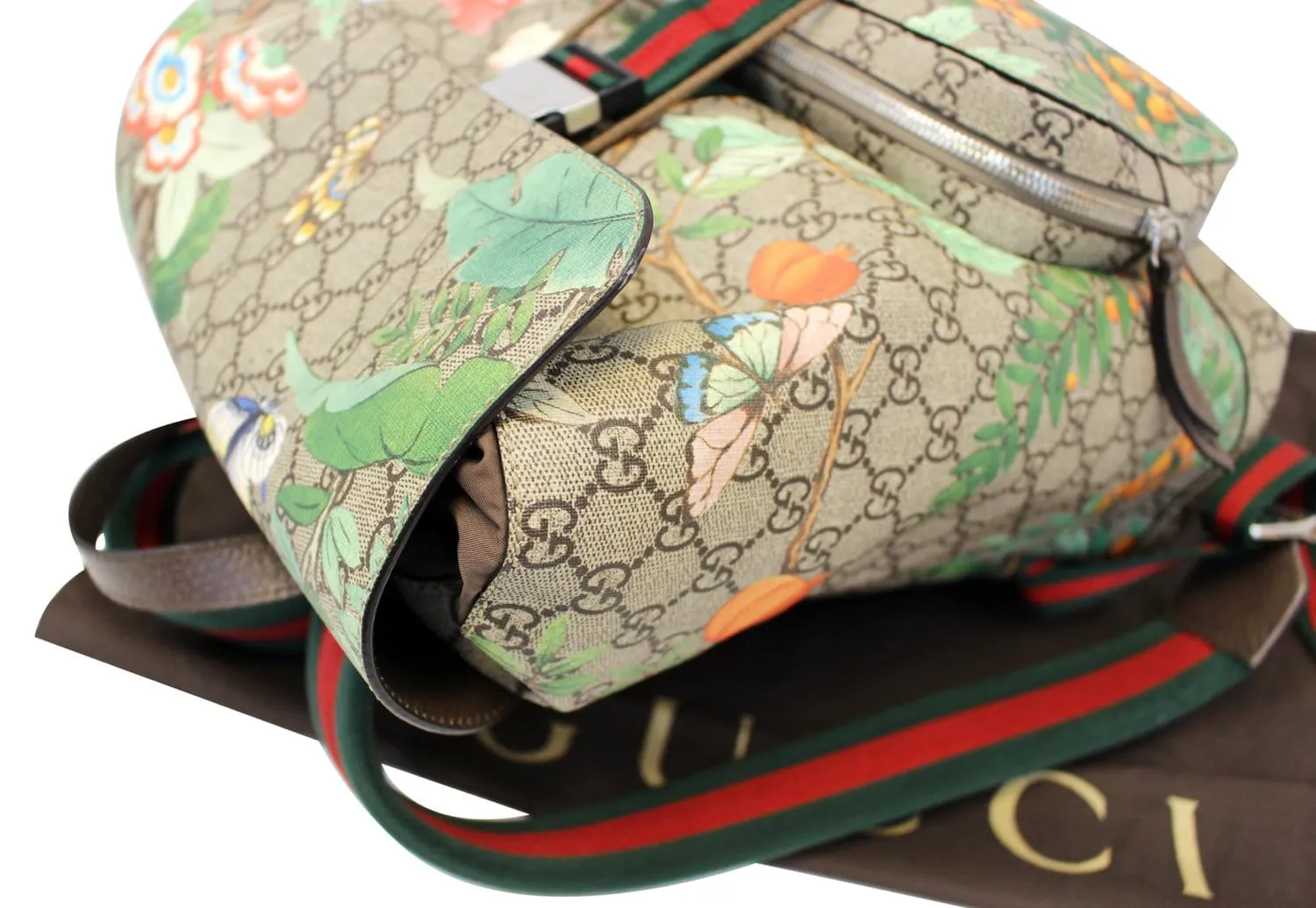 GUCCI Beige/Green GG Coated Canvas GG Blooms Backpack