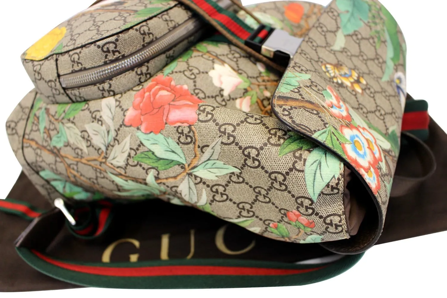 GUCCI Beige/Green GG Coated Canvas GG Blooms Backpack