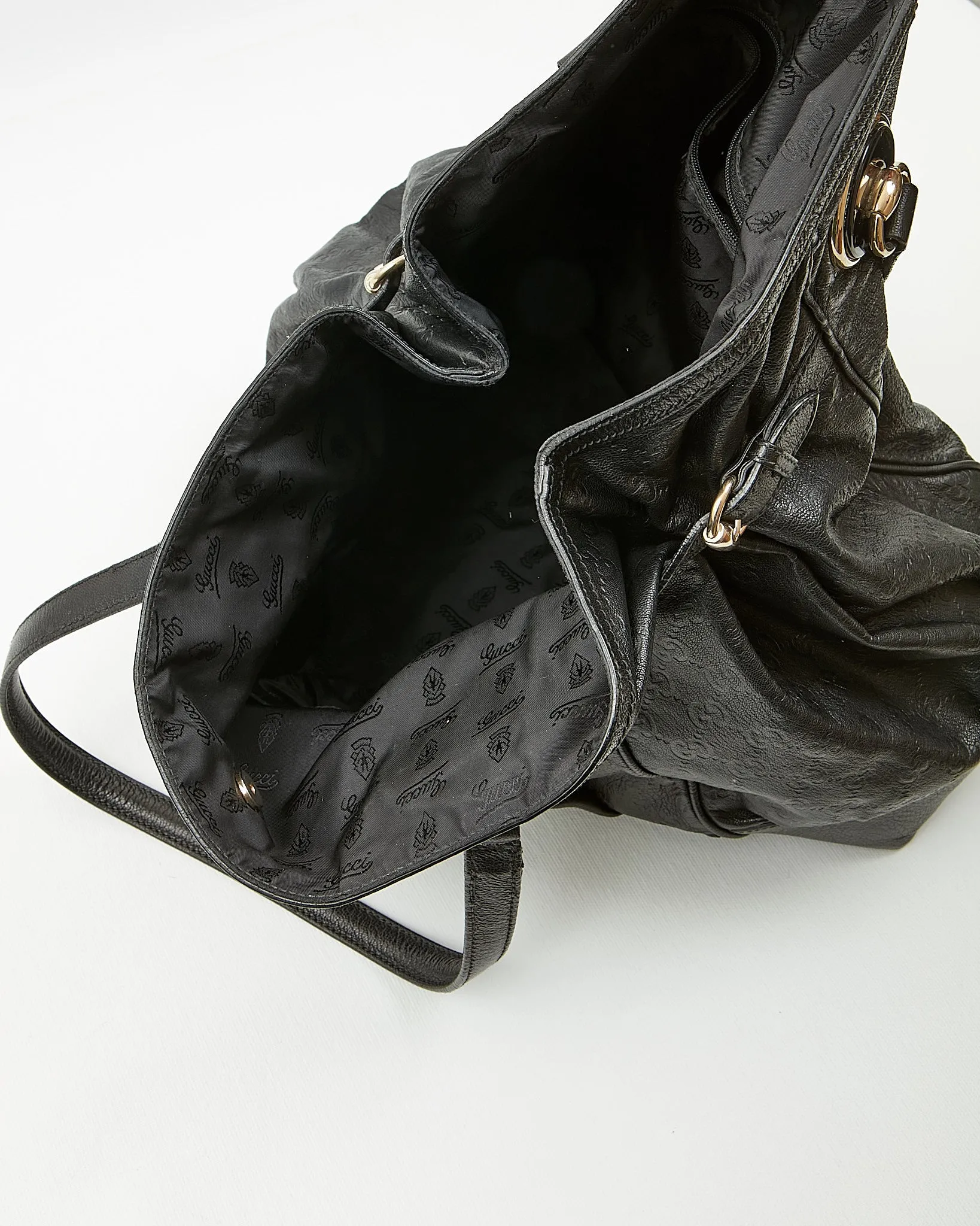 Gucci Black GG Leather Large Tote Bag