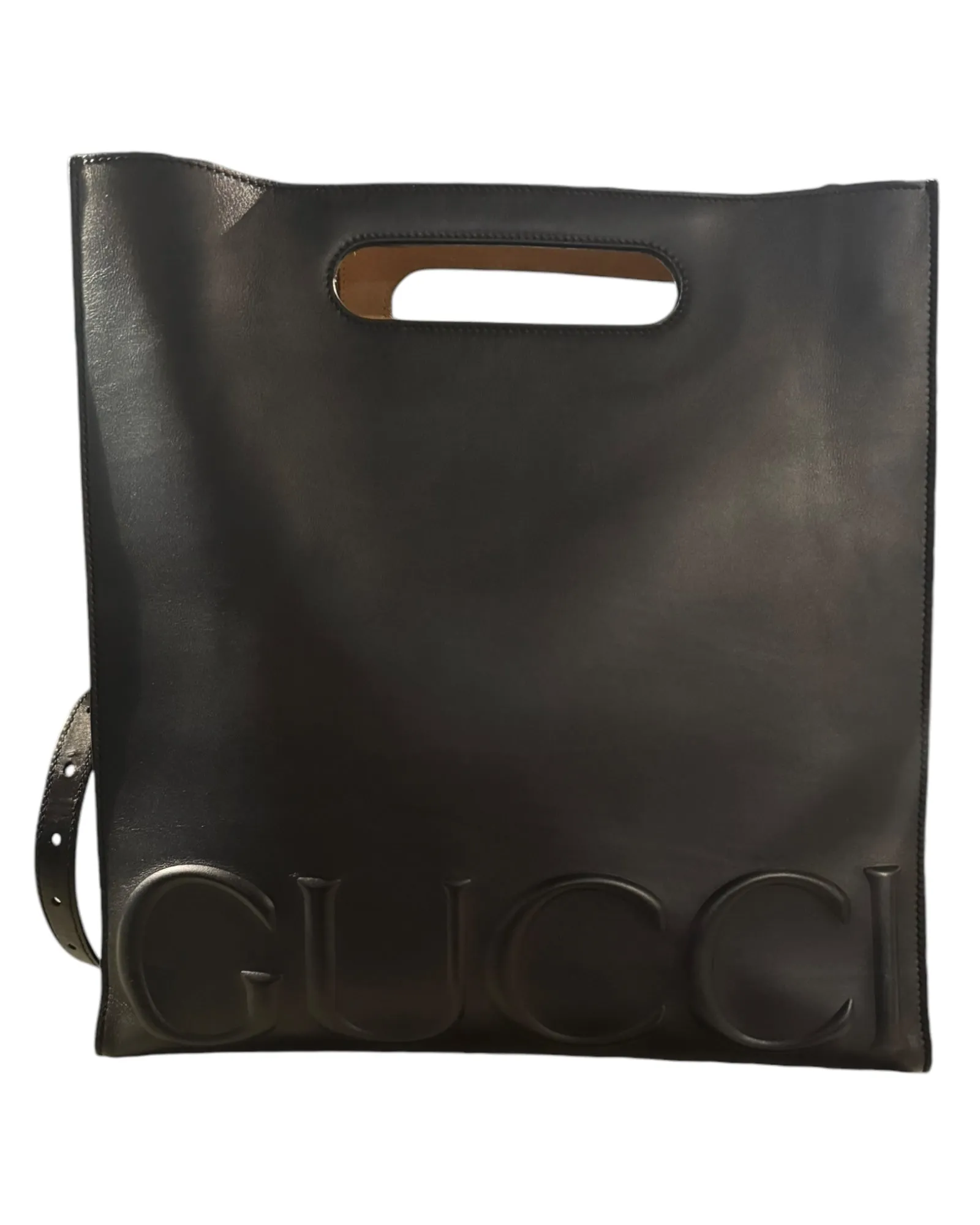 Gucci Black Leather Embossed XL Tote Bag