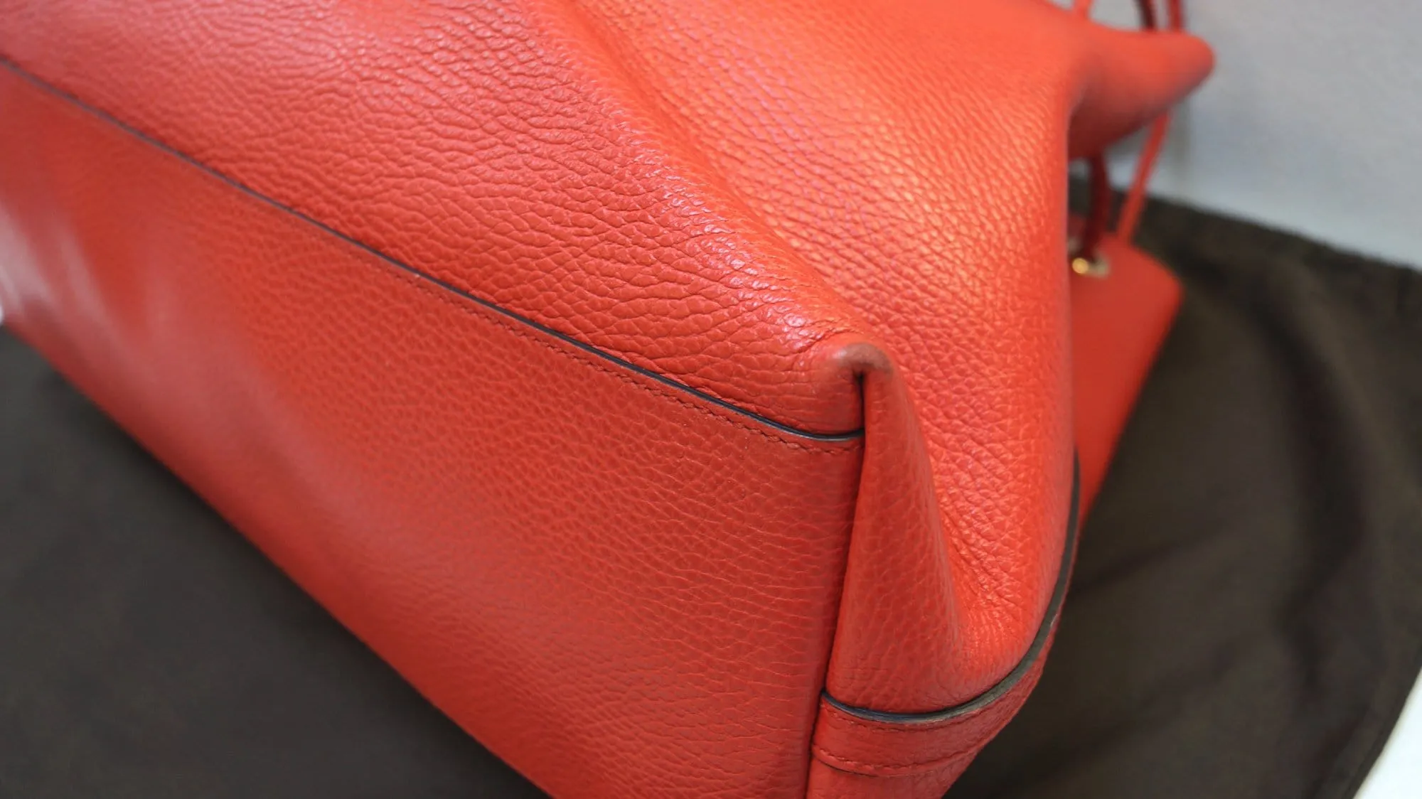 GUCCI Calfskin Large Braided Handle Gifford Tote Bag Red