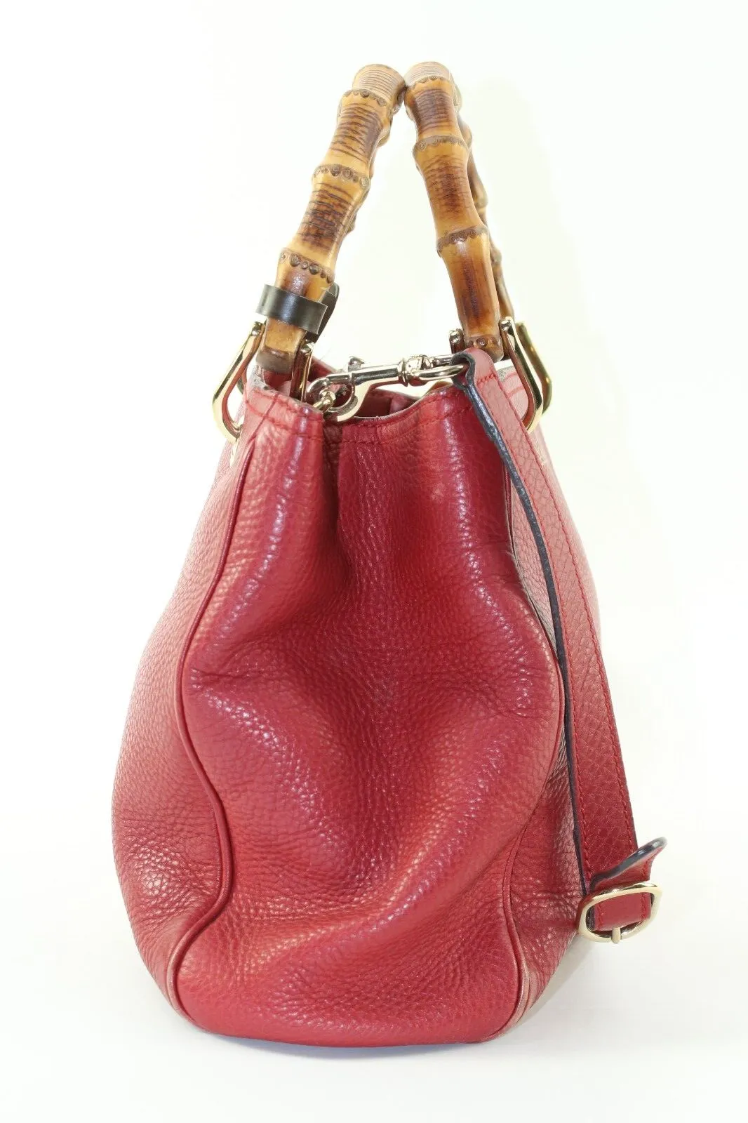 GUCCI Dark Red Bambooo Shooper Tote Leather Medium 2way 3GK1226K