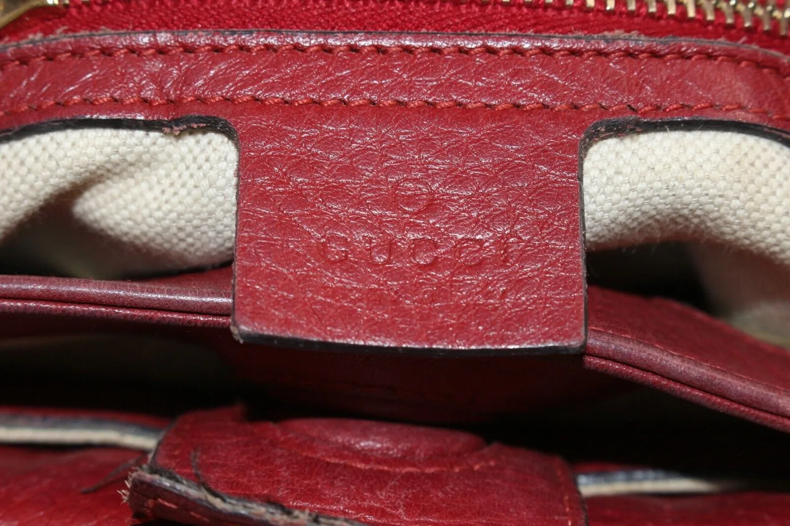 GUCCI Dark Red Bambooo Shooper Tote Leather Medium 2way 3GK1226K