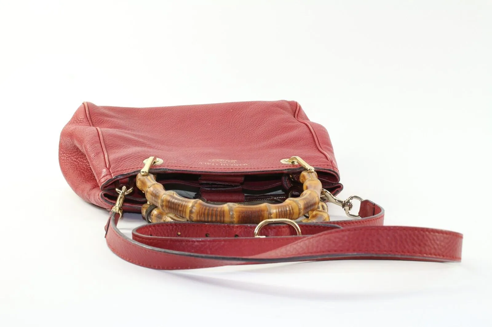 GUCCI Dark Red Bambooo Shooper Tote Leather Medium 2way 3GK1226K