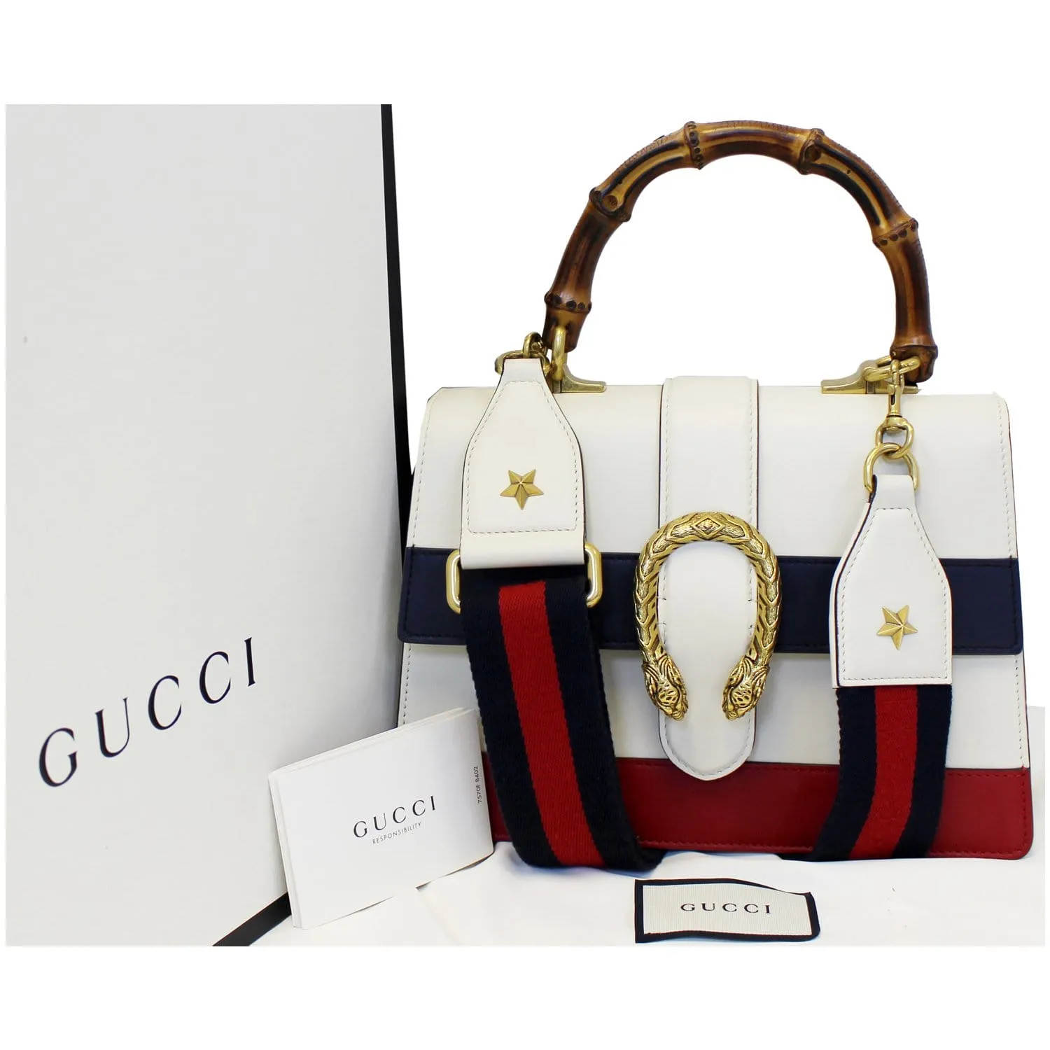 GUCCI Dionysus Medium Leather Top Handle Bag White