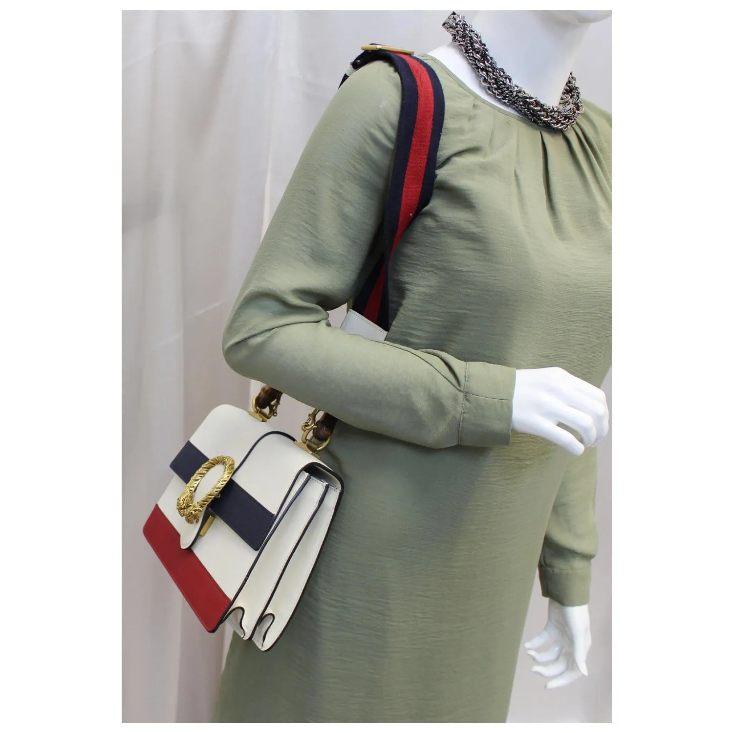 GUCCI Dionysus Medium Leather Top Handle Bag White