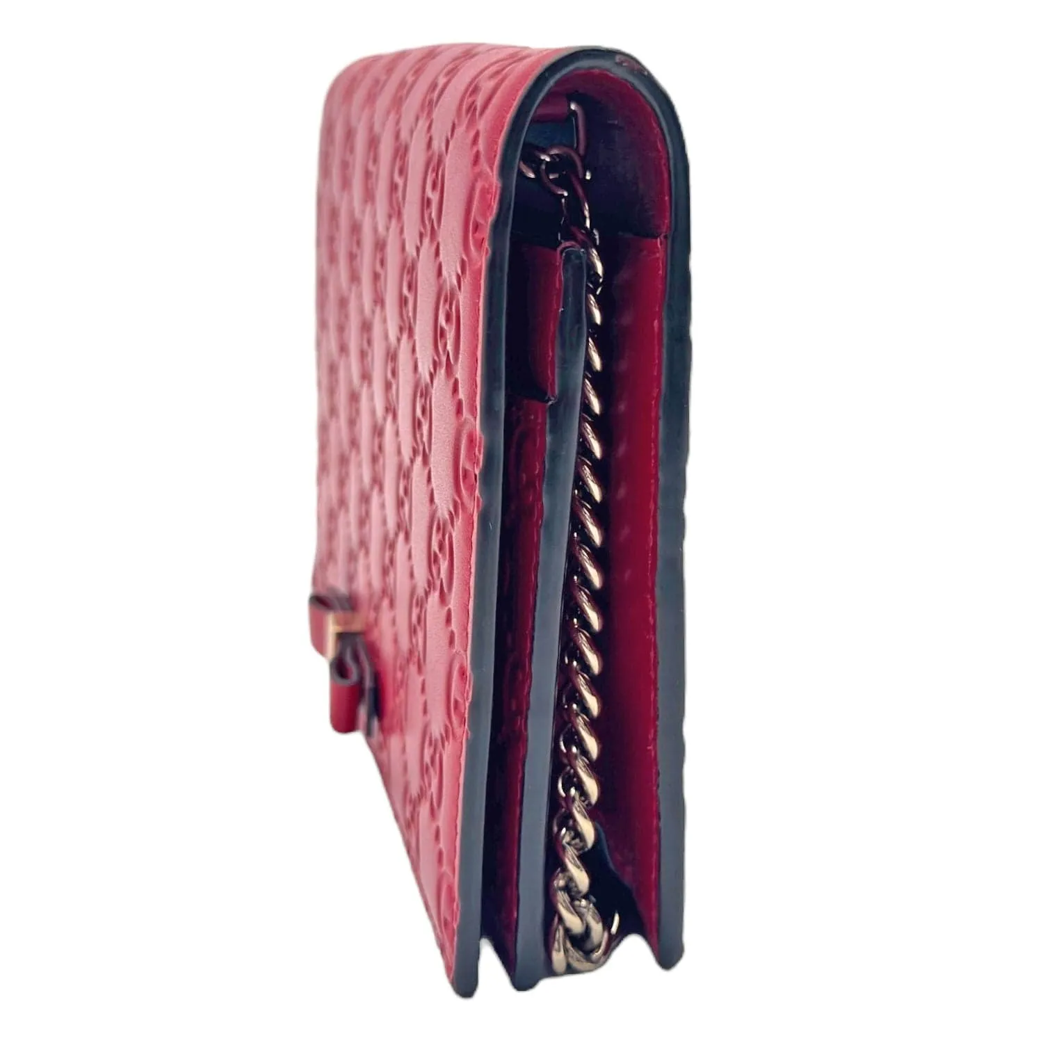 GUCCI Guccissima Signature Bow Flap Wallet on Chain - Red