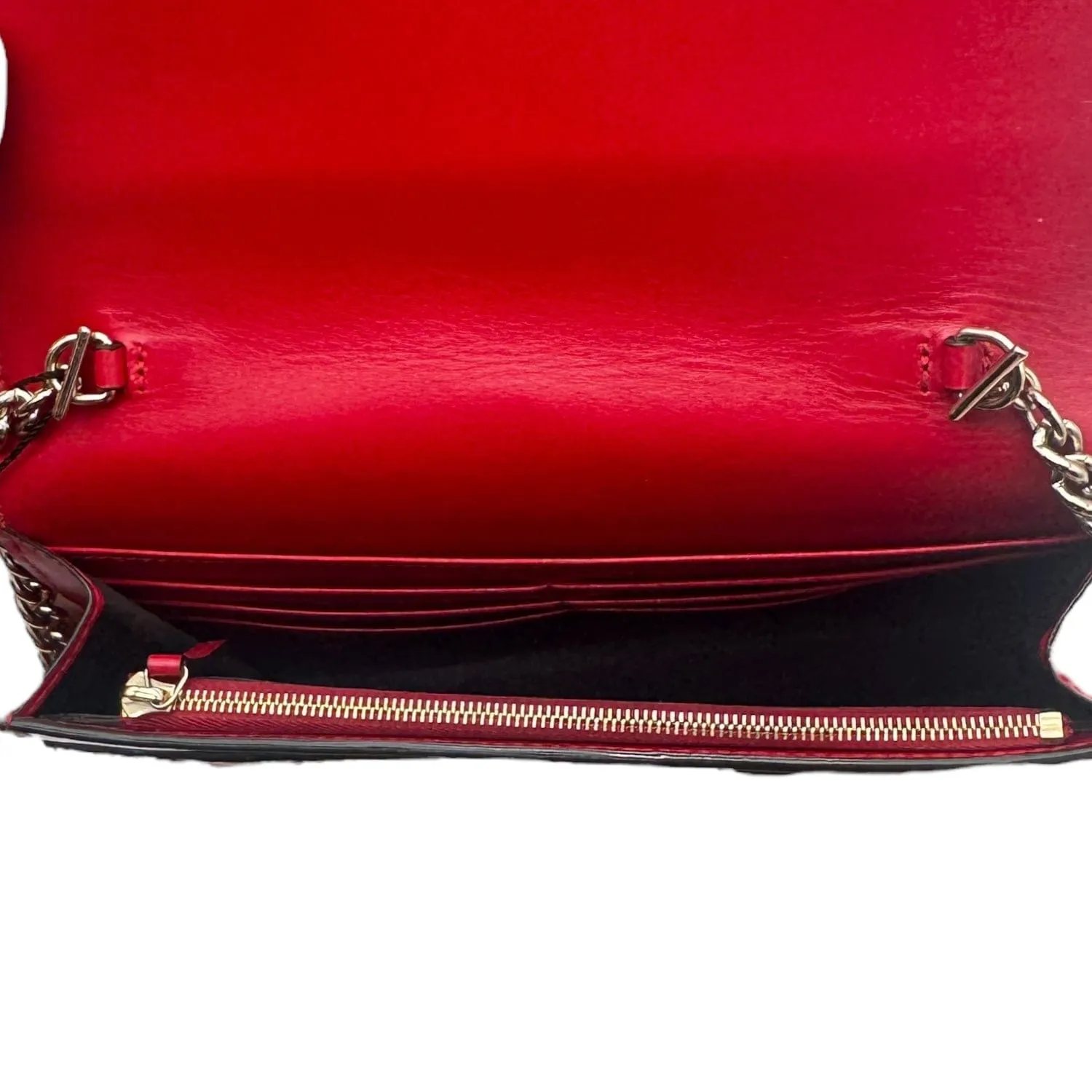 GUCCI Guccissima Signature Bow Flap Wallet on Chain - Red